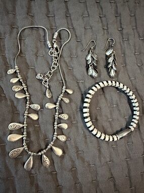 Brighton Silver-Tone Teardrop Charm Necklace with Matching Earrings